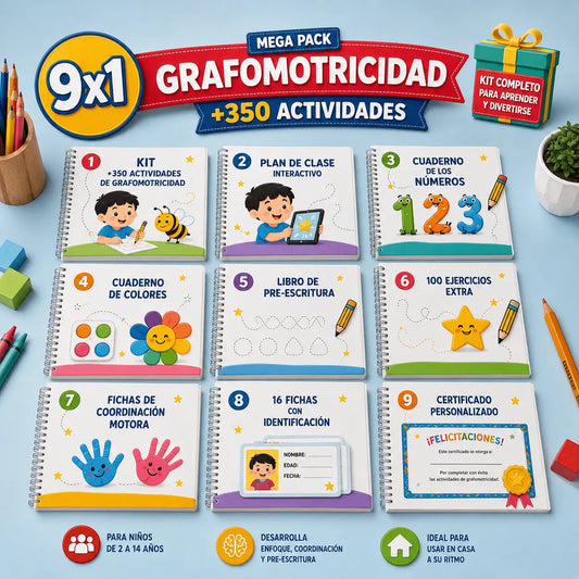🔥 Mega Pack 9×1 de Grafomotricidad: más de 350 actividades para desarrollar la escritura mientras juega.
